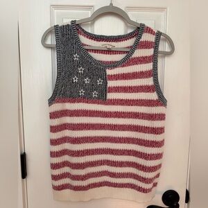 Lucky Brand Red and Cream Striped Knit Tank with Navy Star Panel